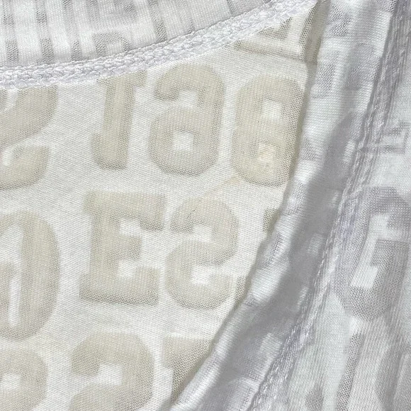 Guess Los Angeles 1981 Logo Sheer V Neck T Shirt White Womens Size Medium - Picture 9 of 10